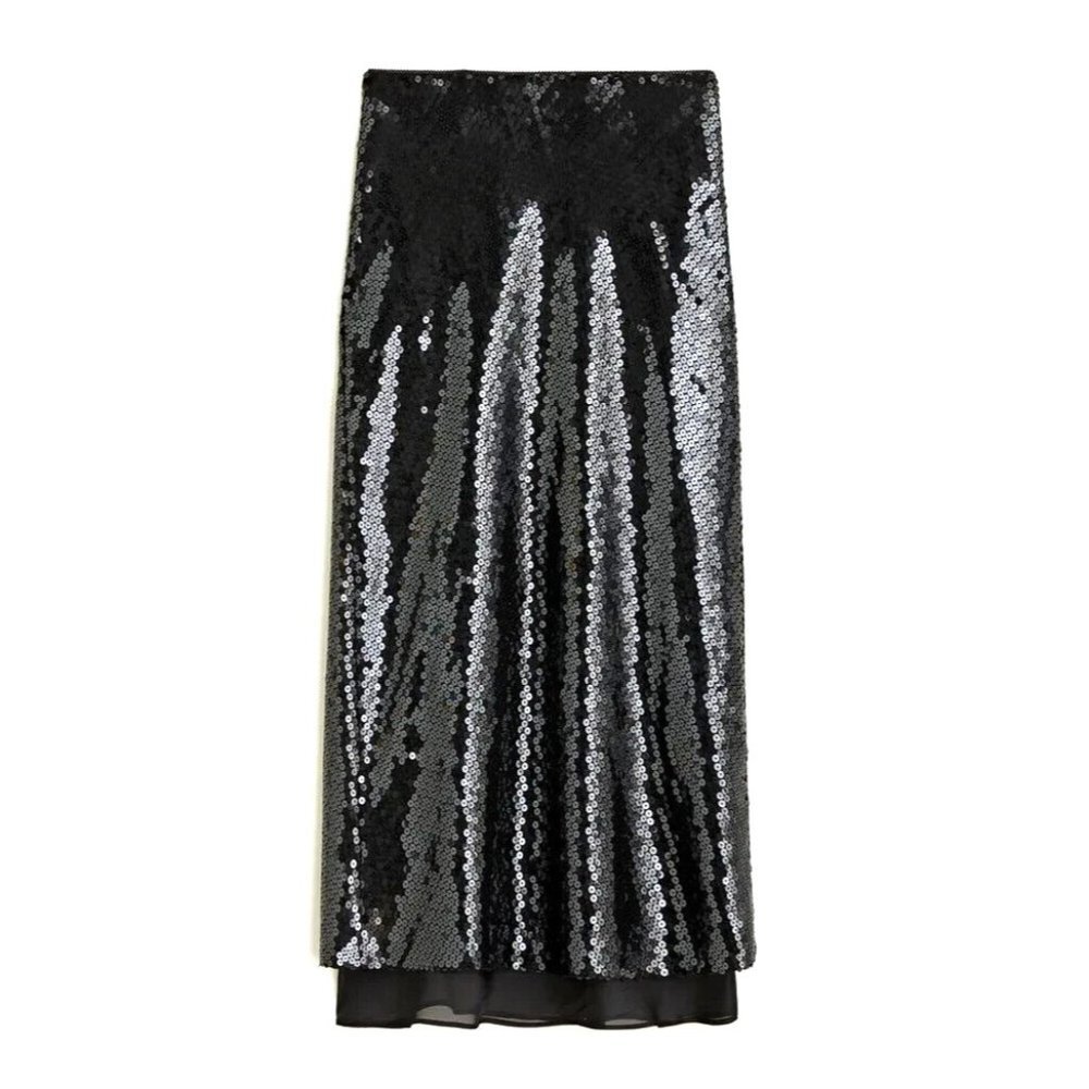 NWT Anna October x J.Crew Limited Edition Sequin Midi in Black Skirt 0 $248